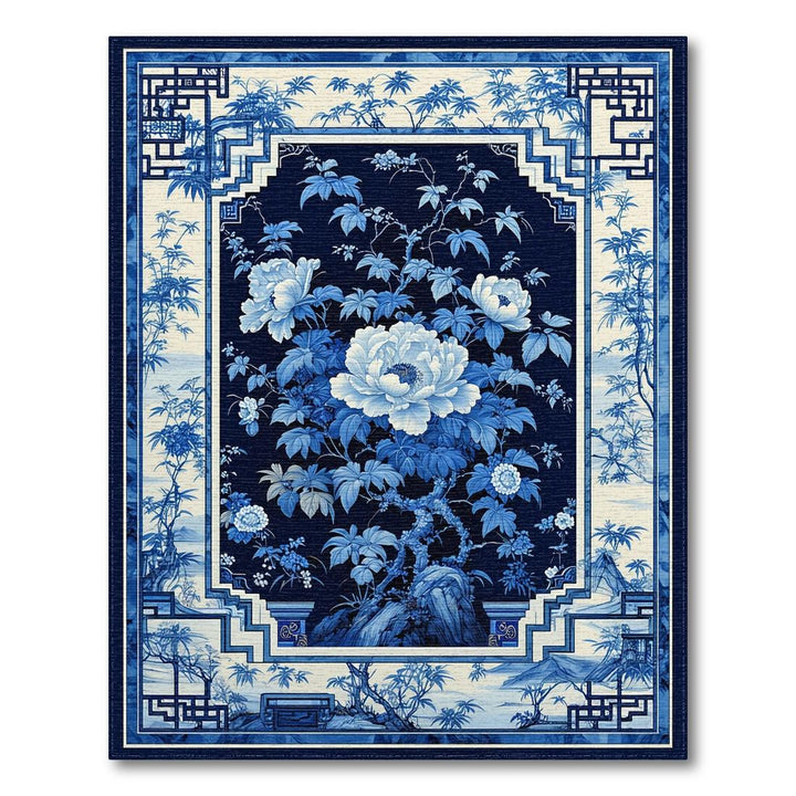 Serene Blue-and-White Traditional Floral Rug(Blue)