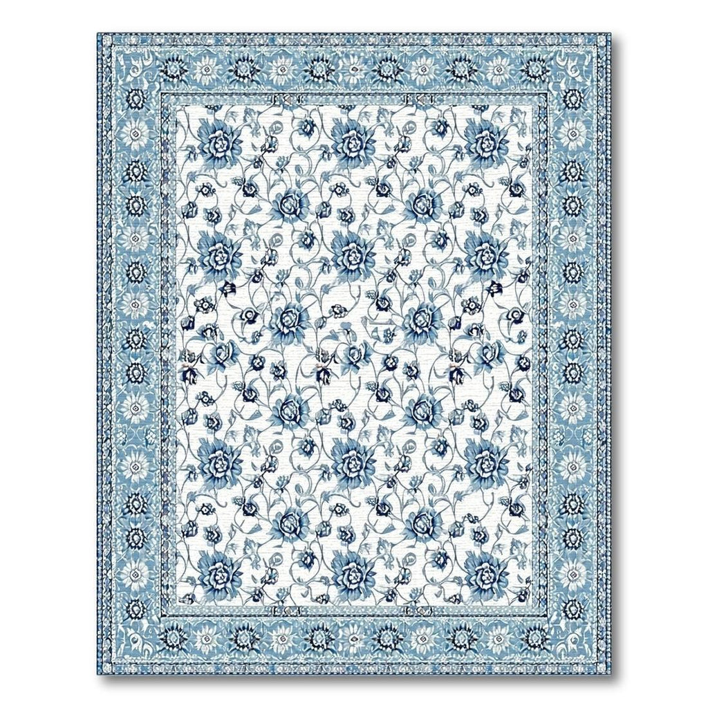 Serene Blue Floral Vine Rug(Blue)