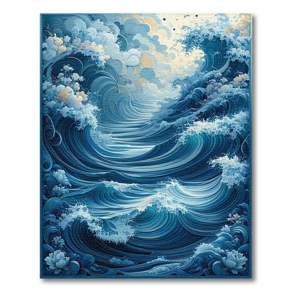 Serene Blue Ocean Wave Rug(Blue)