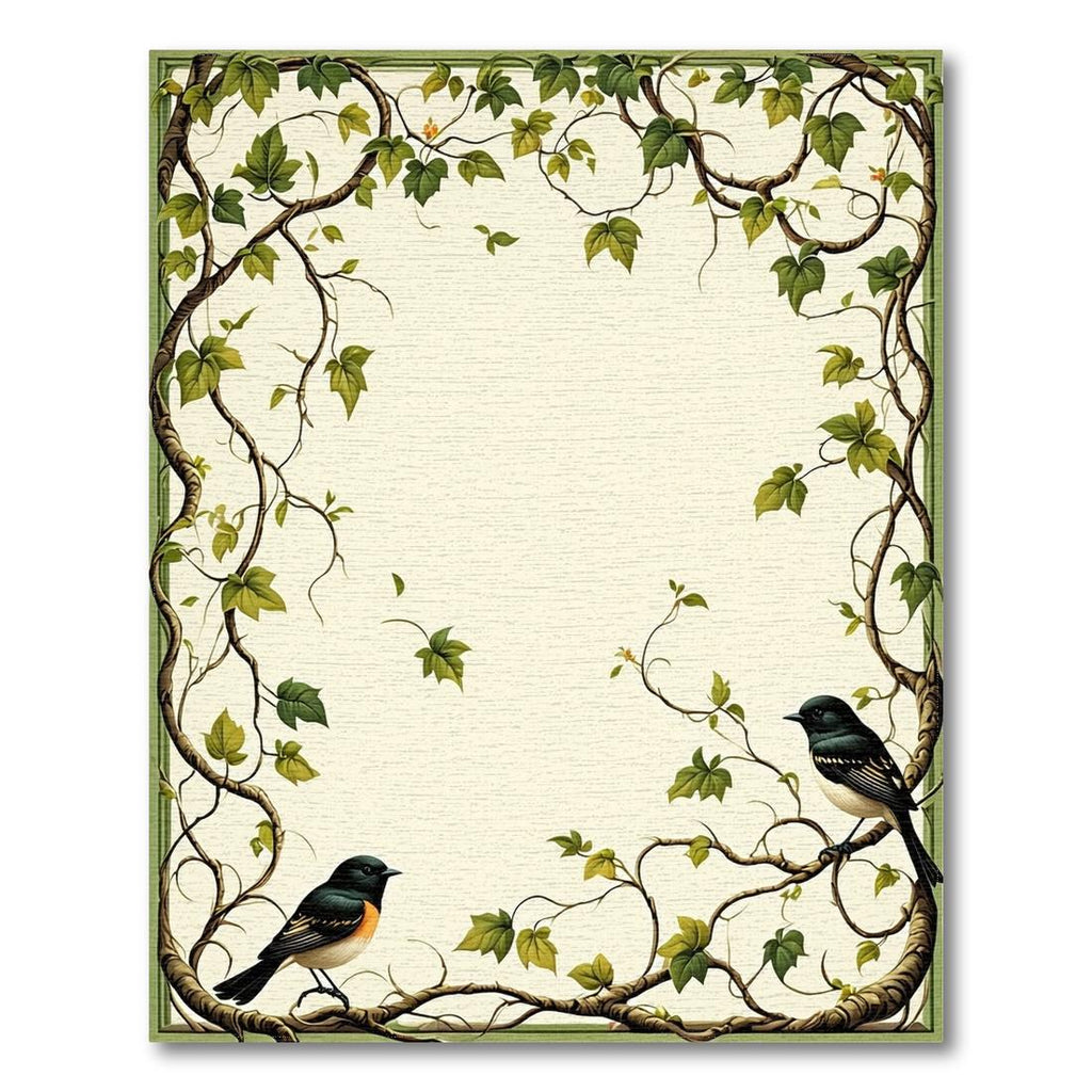 Serene Green Vine Bird Rug(Ivory)