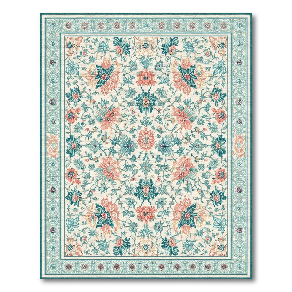 Serene Teal Coral Ornate Floral Rug(Beige)