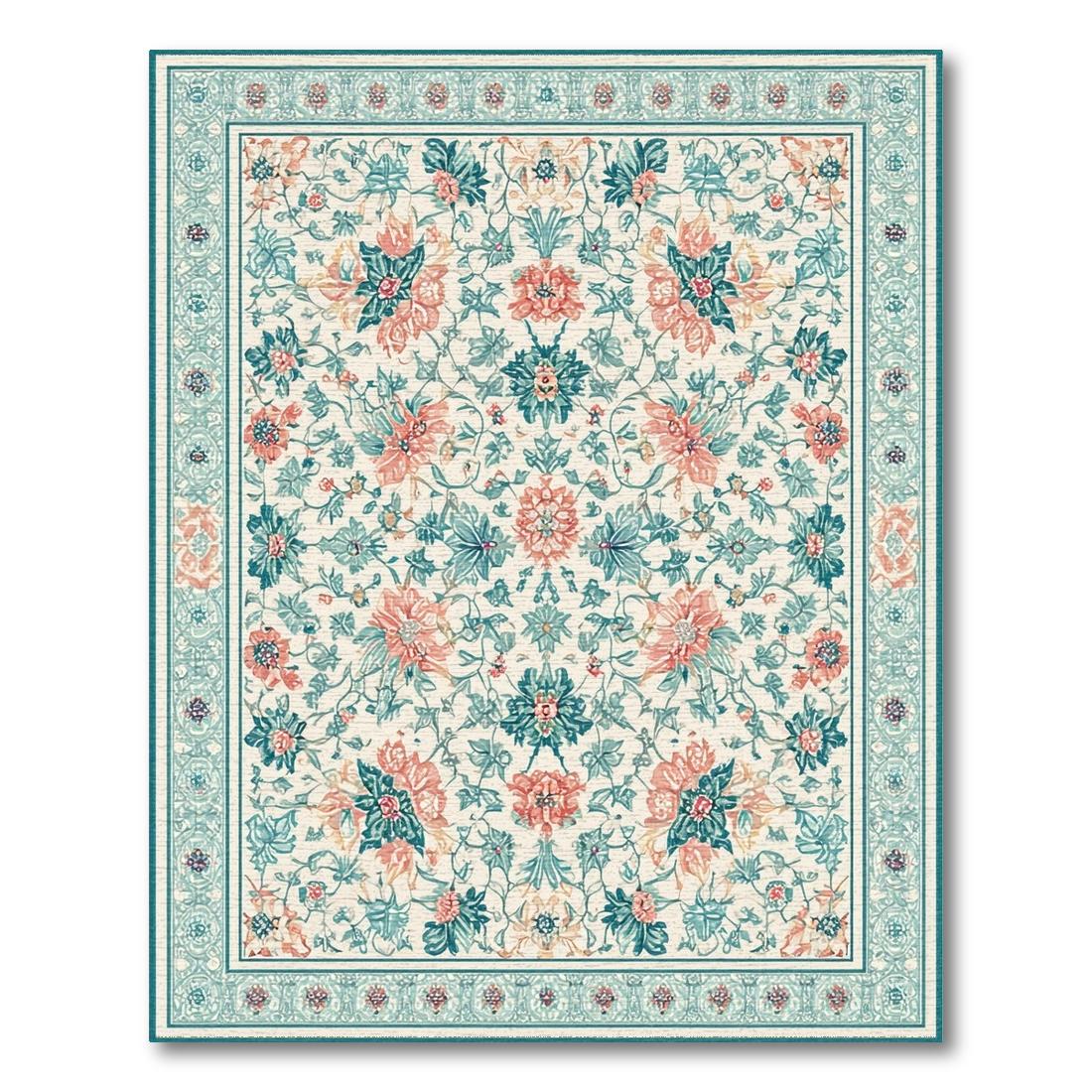 Serene Teal Coral Ornate Floral Rug(Beige)