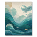 Serene Teal Ocean Wave Fish Rug - Washable Flatwoven Chenille
