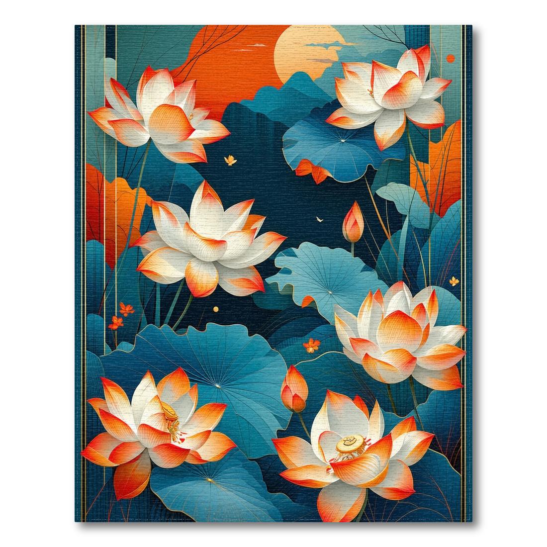 Serene Teal-Orange Lotus Rug(Blue)