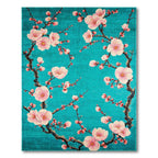 Serene Teal Pink Cherry Blossom Rug(Blue)