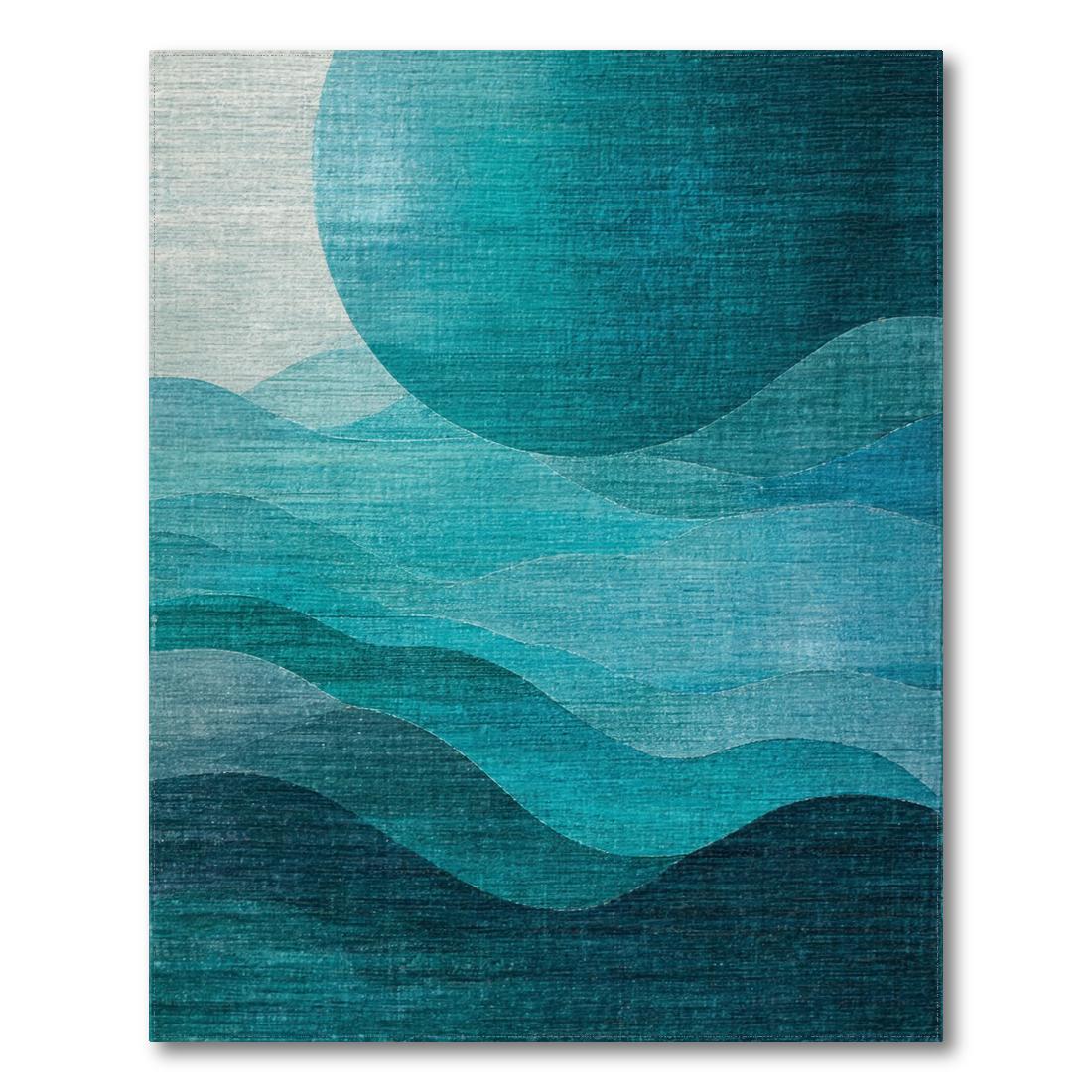 Serene Teal Wave-Patterned Rug