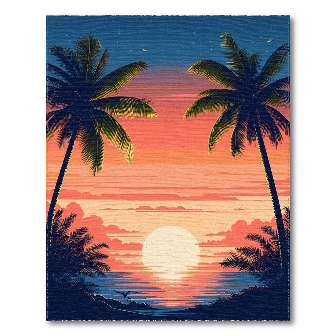 Serene Warm Sunset Palm Trees Rug