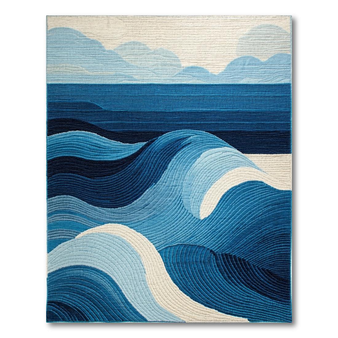 Serenely Blue Wave-Patterned Rug