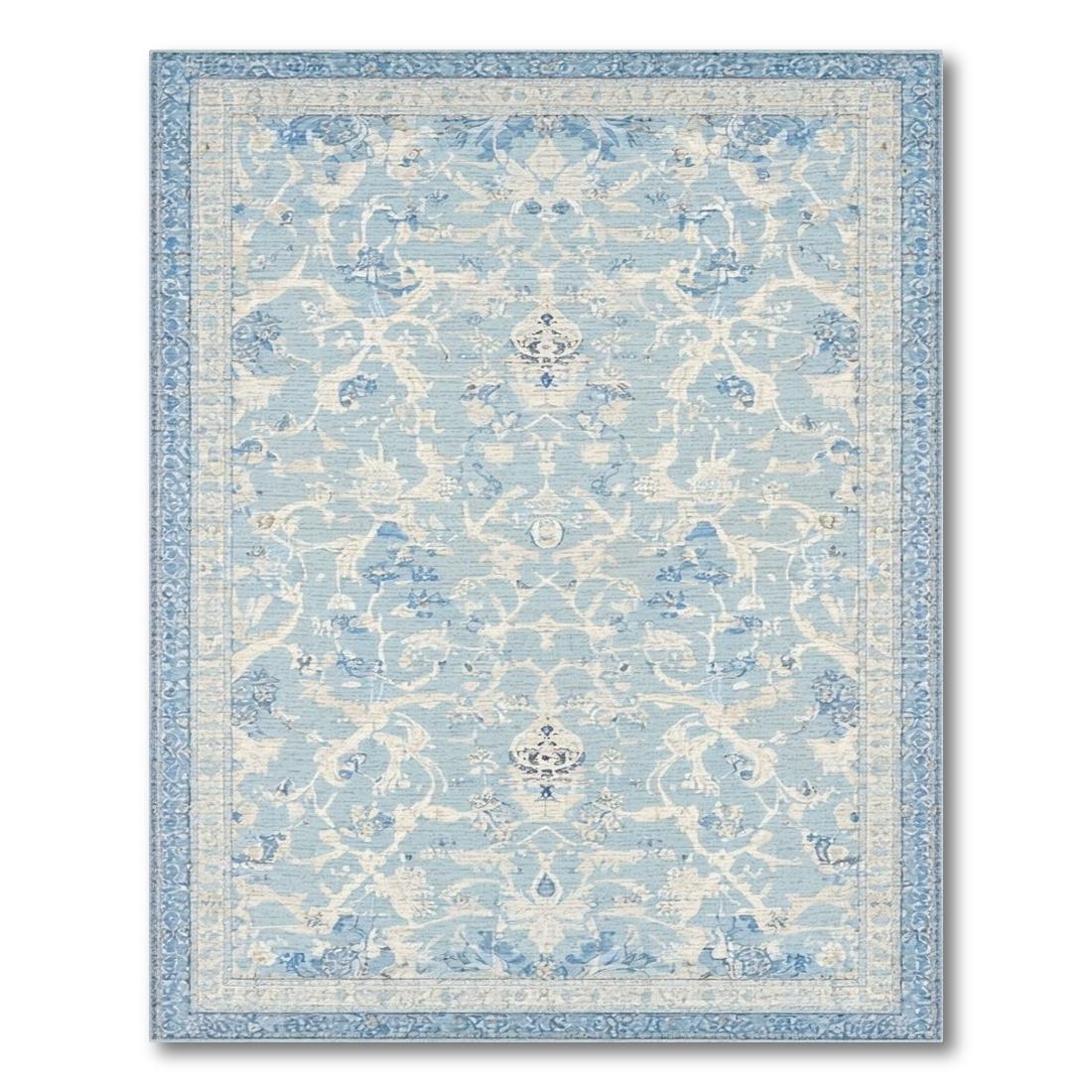 Sky Blue Ornate Floral Serene Rug(Blue)