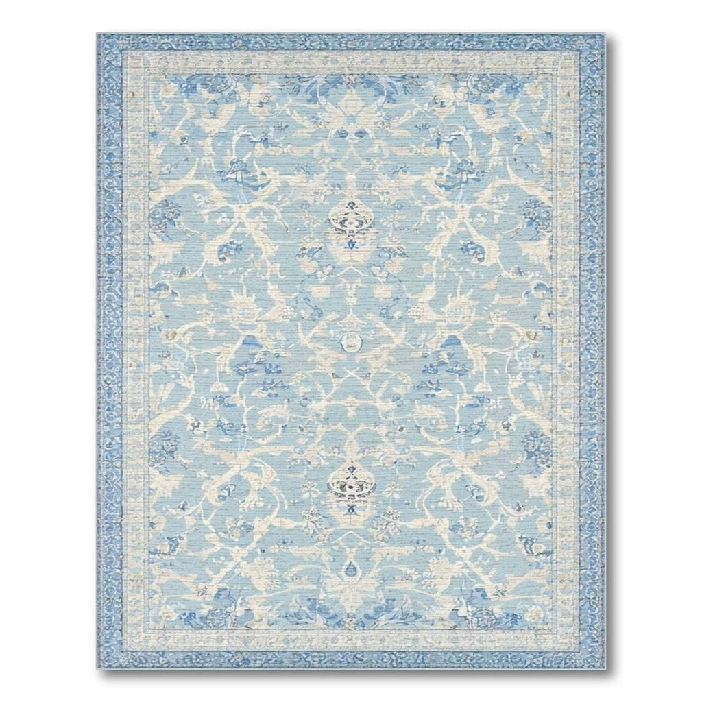Sky Blue Ornate Floral Serene Rug(Blue)