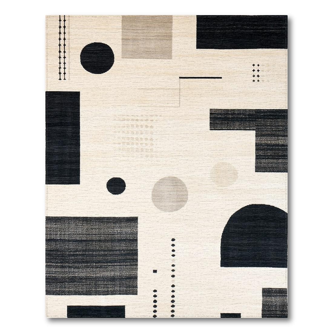 Sleek black-and-white geometric rug