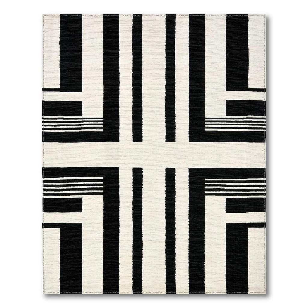 Sleek Black & White Geometric Rug(Black)