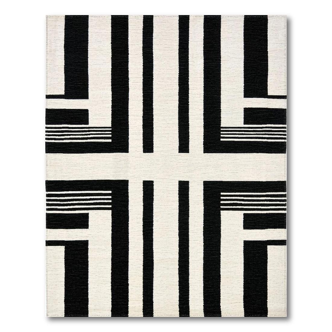 Sleek Black & White Geometric Rug(Black)