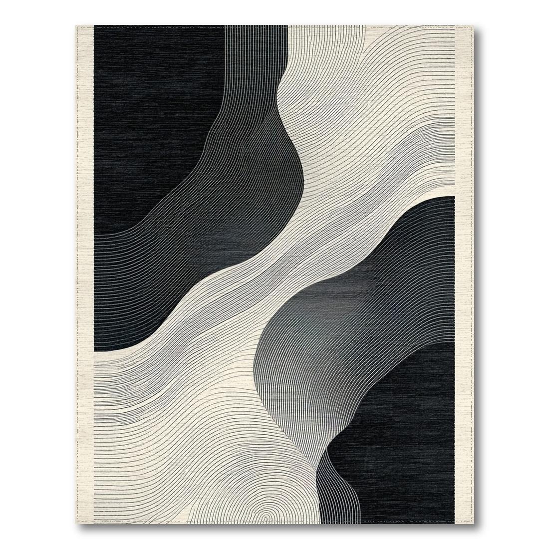 Sleek Black & White Wavy Rug(Black)