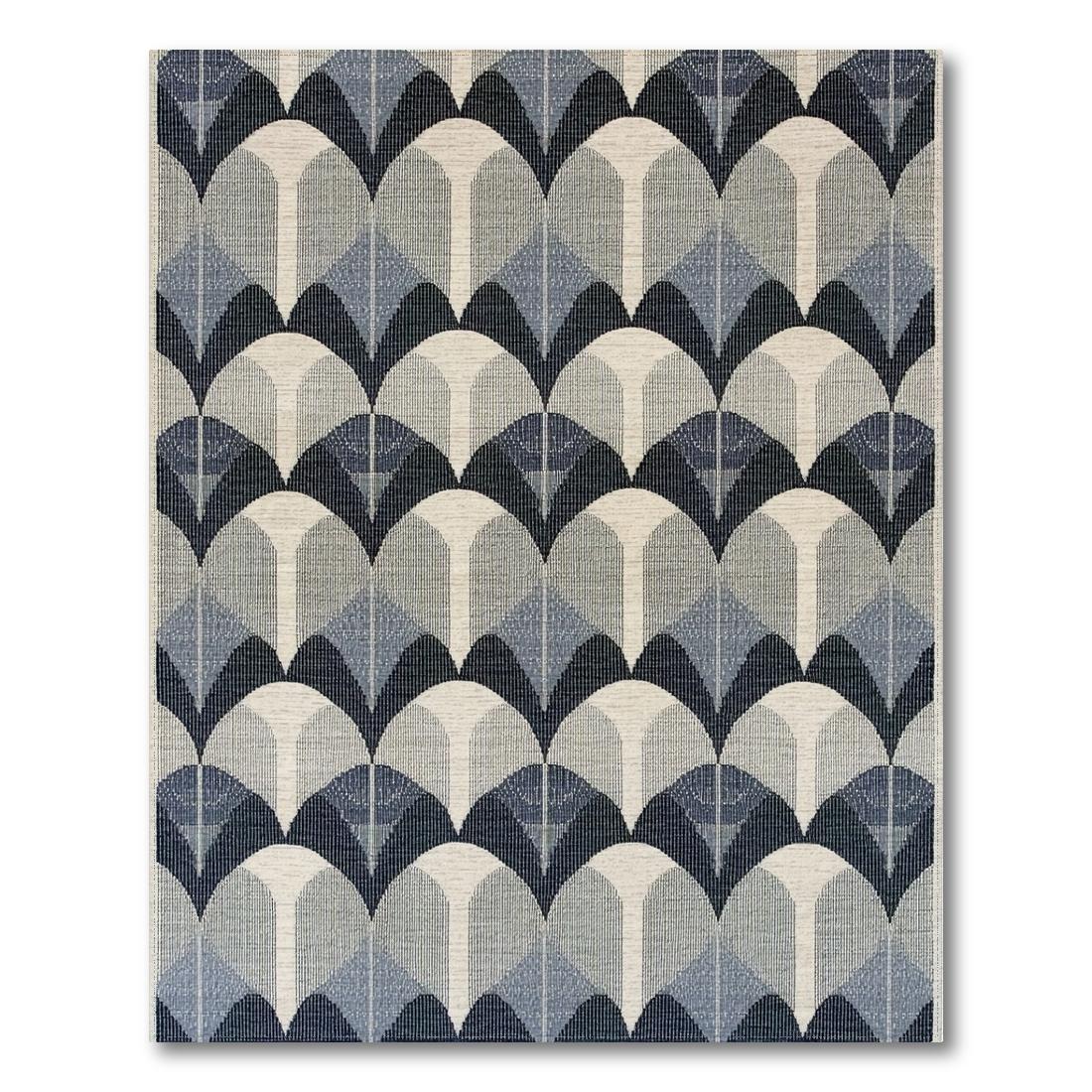 Sleek Blue Arched Geometric Rug