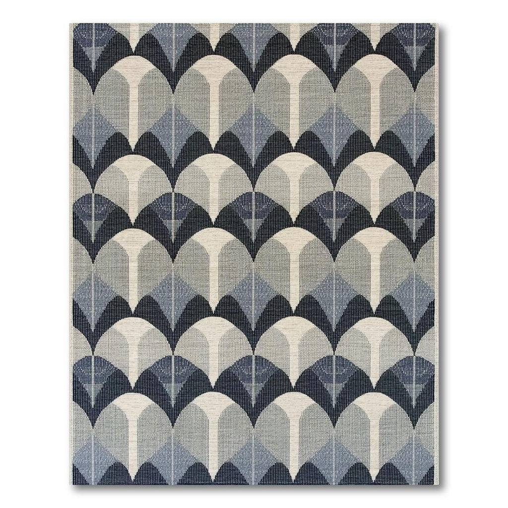 Sleek Blue Arched Geometric Rug
