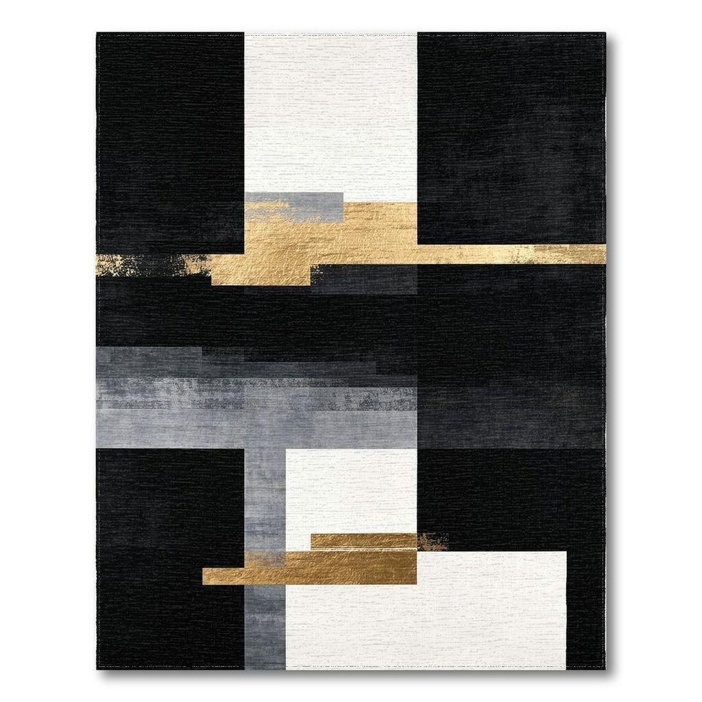 Sleek Geometric Black White Gold Rug