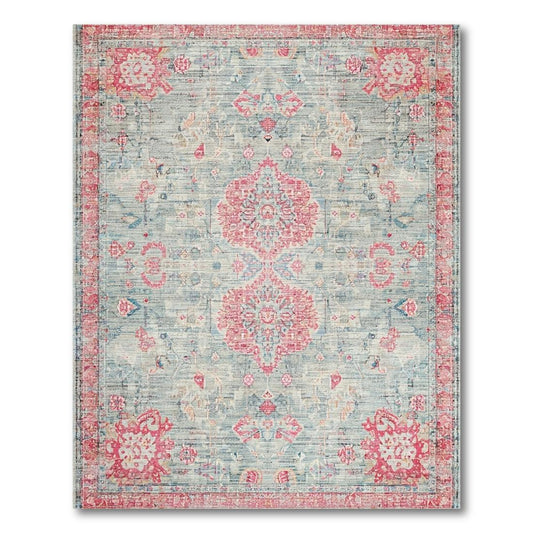 Soft Pink & Blue Medallion Pattern Rug(Pink)