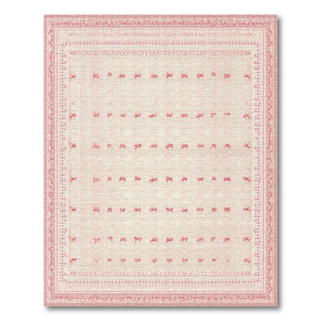 Soft Pink Bow-Print Whimsical Rug(Pink)