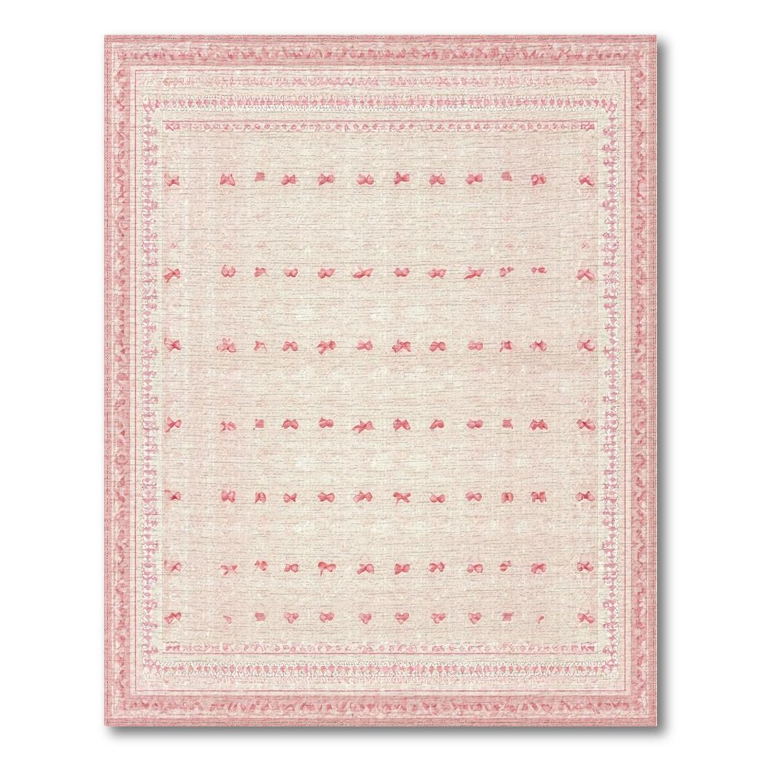 Soft Pink Bow-Print Whimsical Rug(Pink)