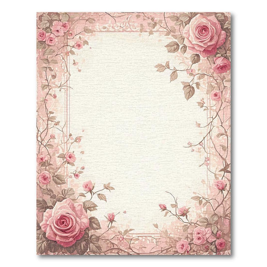 Soft Pink Floral Border Rug(Pink)