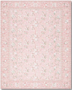 Soft Pink Floral Delicate Rug - Washable Flatwoven Chenille