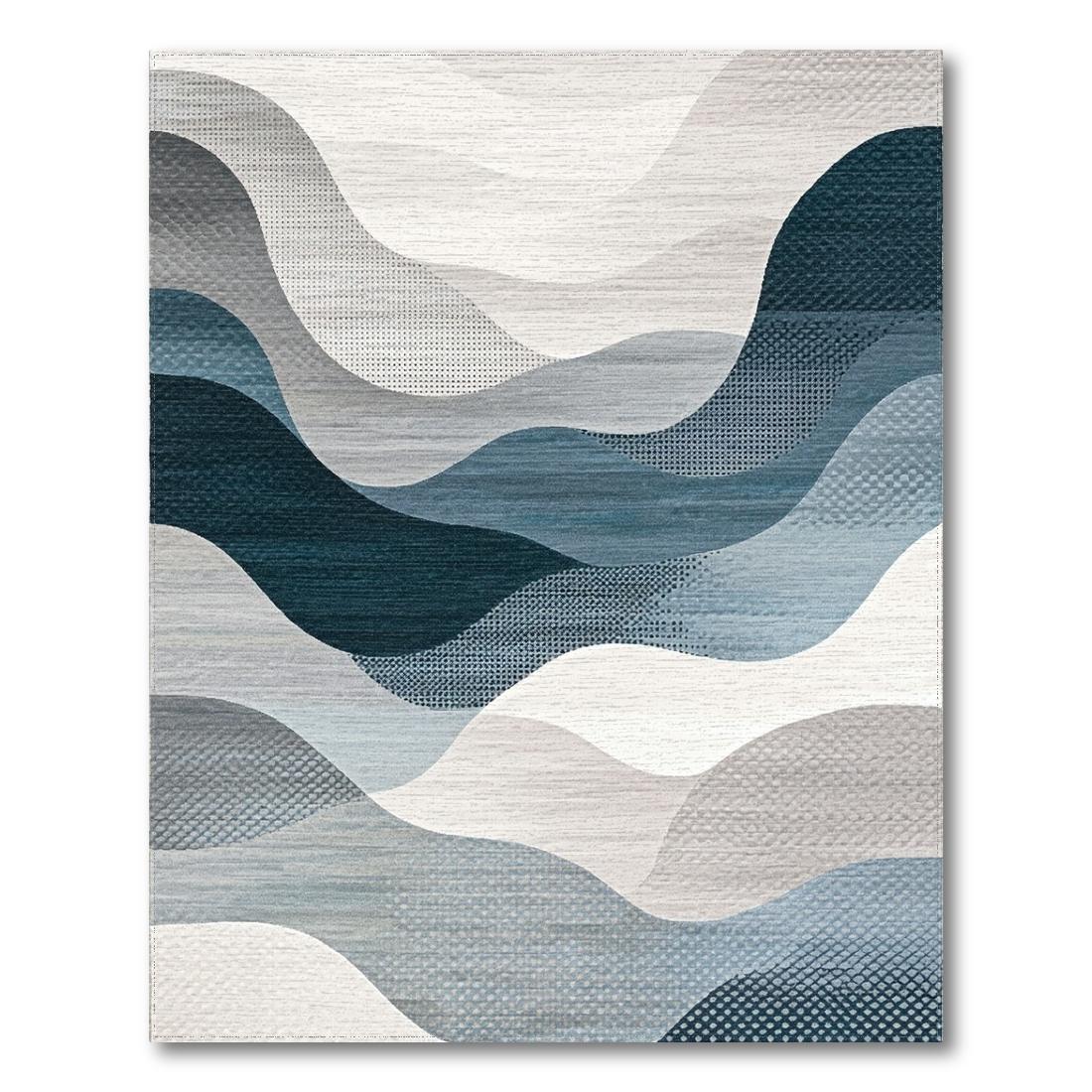 Soothing Teal Gray Wave Rug