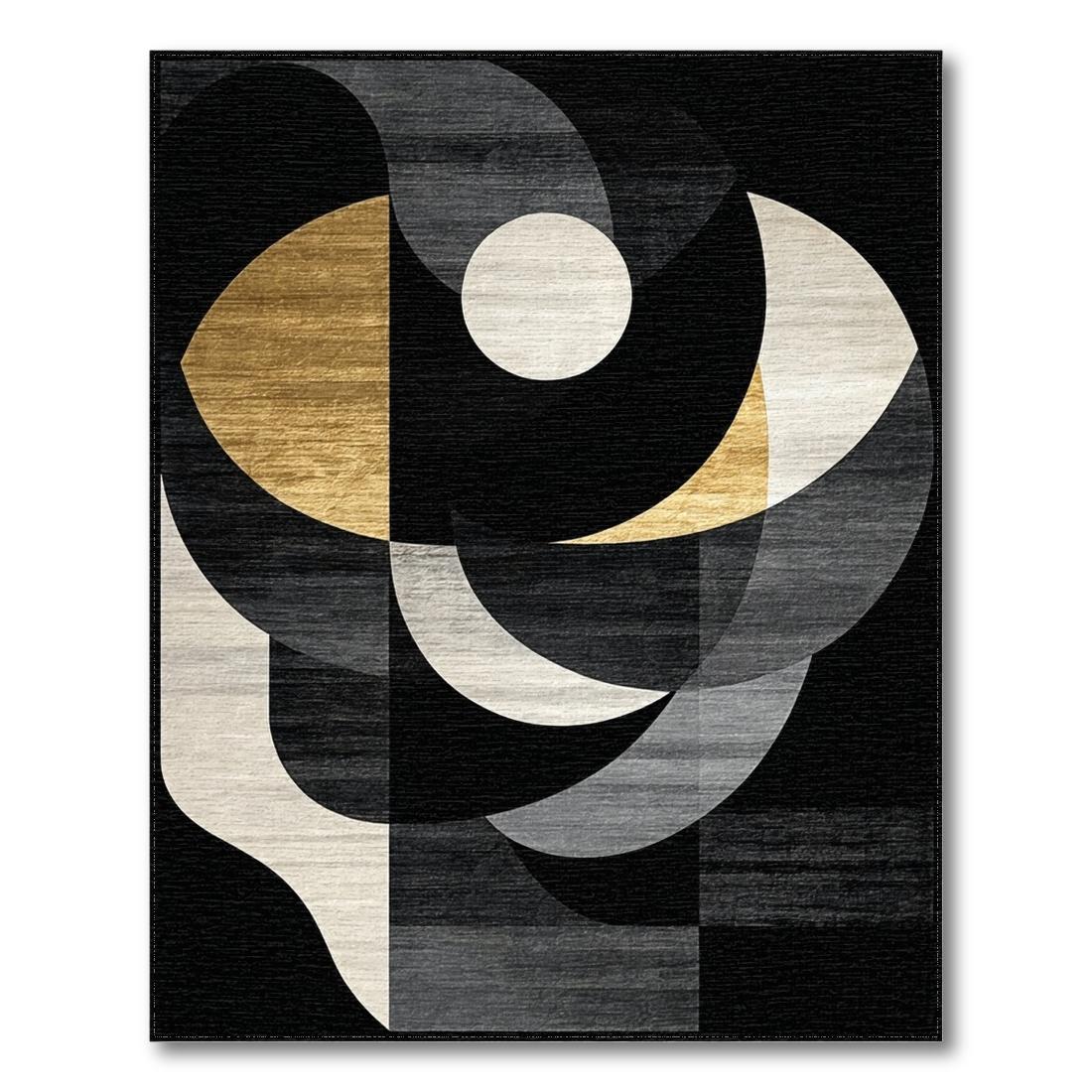 Sophisticated Black Gold Abstract Geometric Rug
