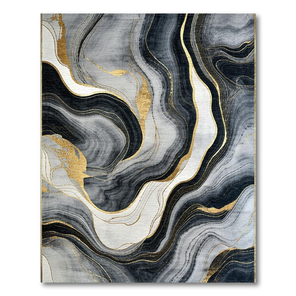 Sophisticated Wavy Black Gray Gold Rug