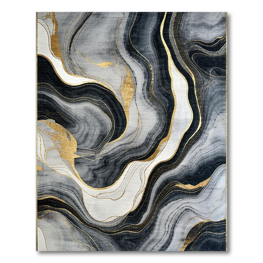 Sophisticated Wavy Black Gray Gold Rug