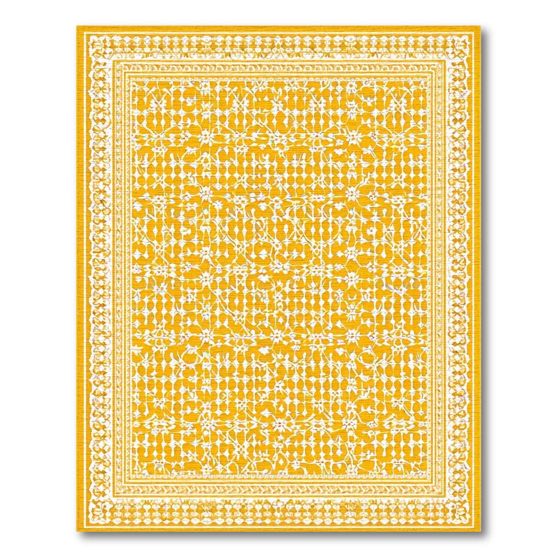 Sunny Yellow Ornate Floral Cheerful Rug(Yellow)