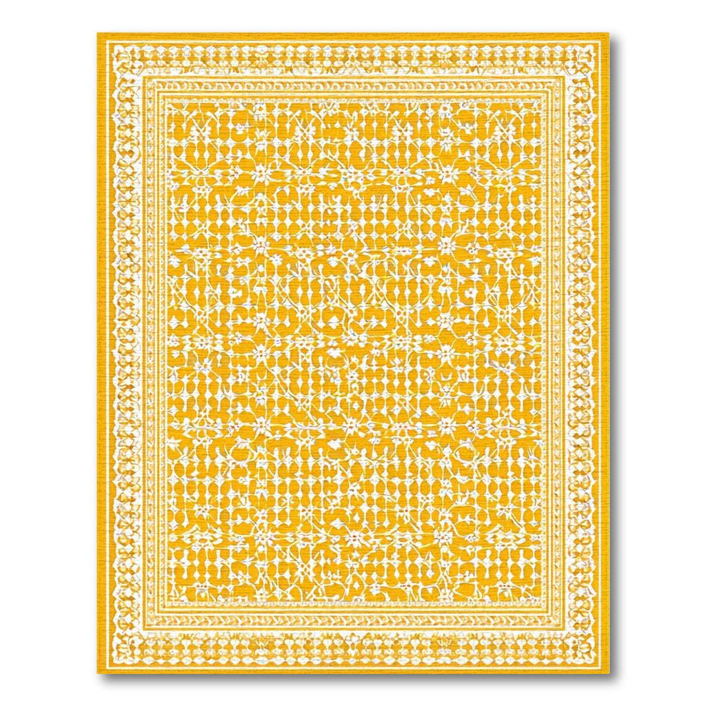 Sunny Yellow Ornate Floral Cheerful Rug(Yellow)