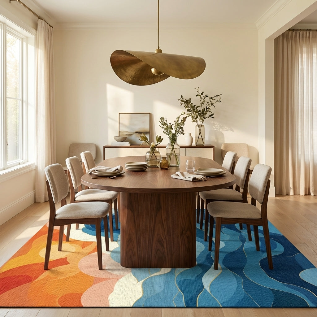 Blue and Orange Sunset Wave Rug