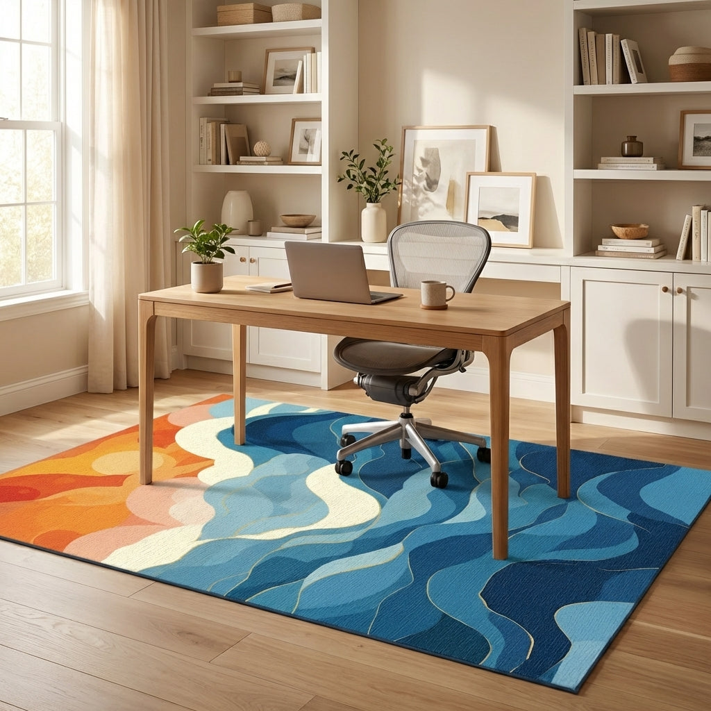 Blue and Orange Sunset Wave Rug