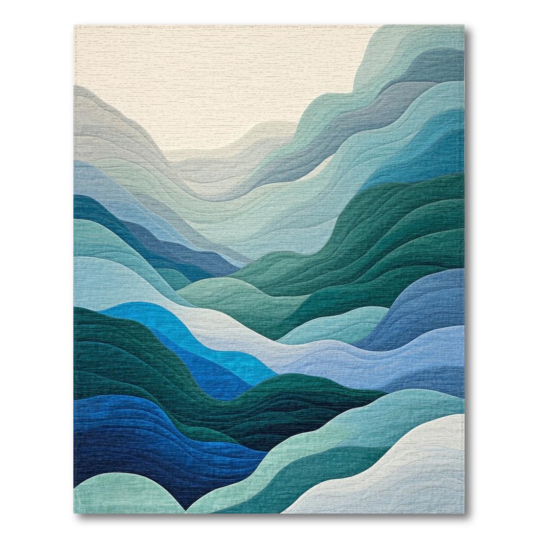 Teal and Blue Wave-Printed Serene Rug(Blue)
