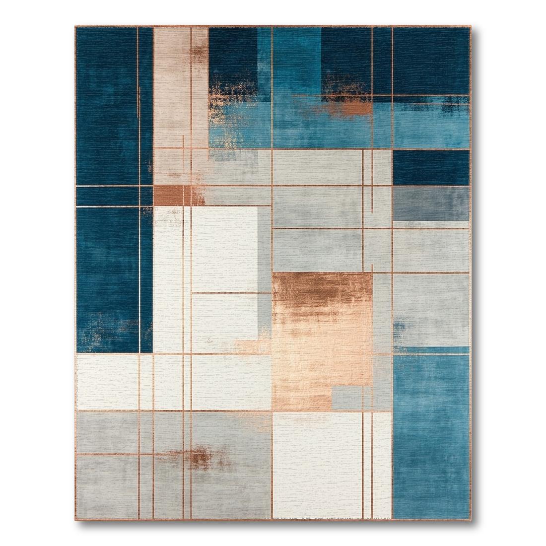 Teal & Beige Geometric Modern Rug