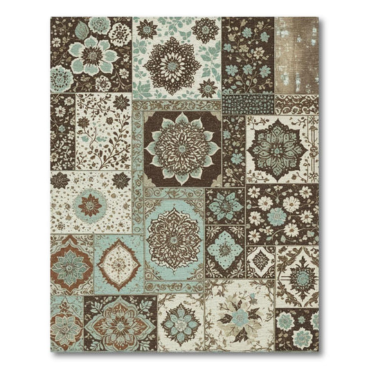 Teal & Brown Patchwork Eclectic Rug(Brown)