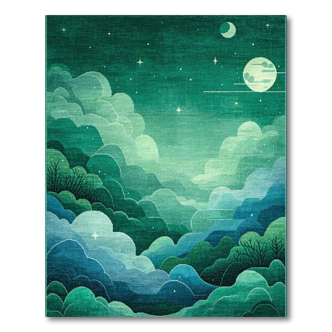Teal Celestial Landscape Tranquil Rug(Green)