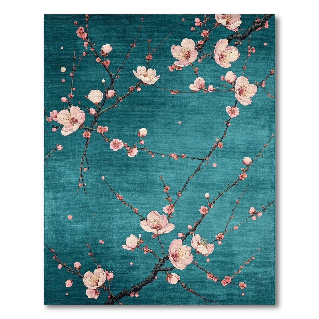 Teal Cherry Blossom Serene Rug(Blue)