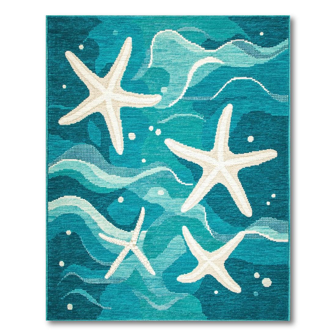 Teal Coastal Starfish Waves Rug(Blue)