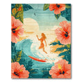 Teal Coral Tropical Hibiscus Surf Rug