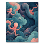 Teal-Coral Whimsical Octopus Wave Rug