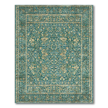 Teal Floral Vintage-Style Rug(Teal)