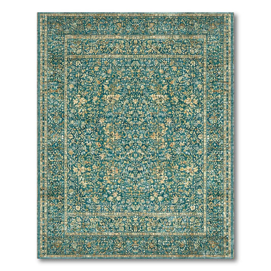 Teal Floral Vintage-Style Rug(Teal)