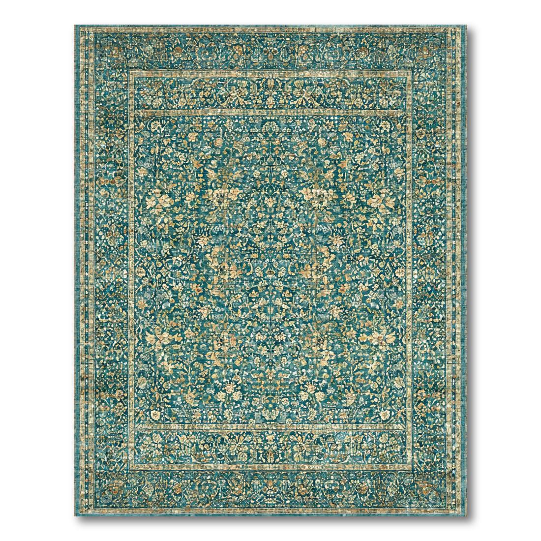Teal Floral Vintage-Style Rug(Teal)