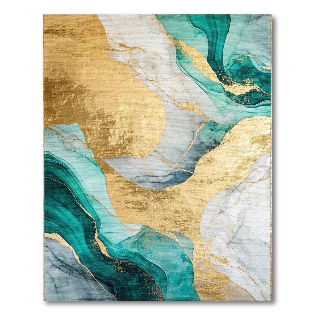 Teal & Gold Abstract Elegant Rug