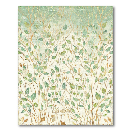 Teal & Gold Leafy Vines Tranquil Rug(Green)
