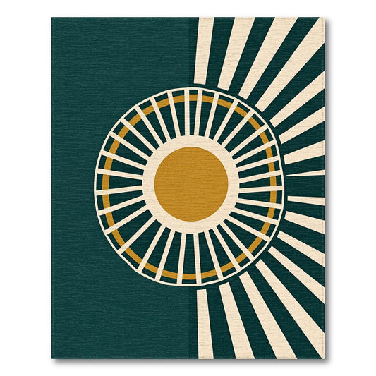 Teal Gold Sunburst Retro Rug(Green)