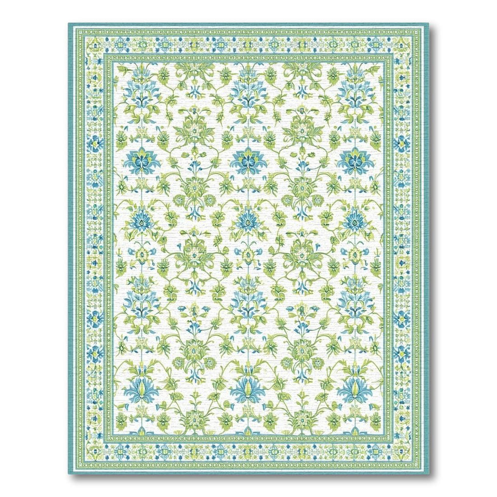 Teal & Green Floral Cheerful Rug(White)