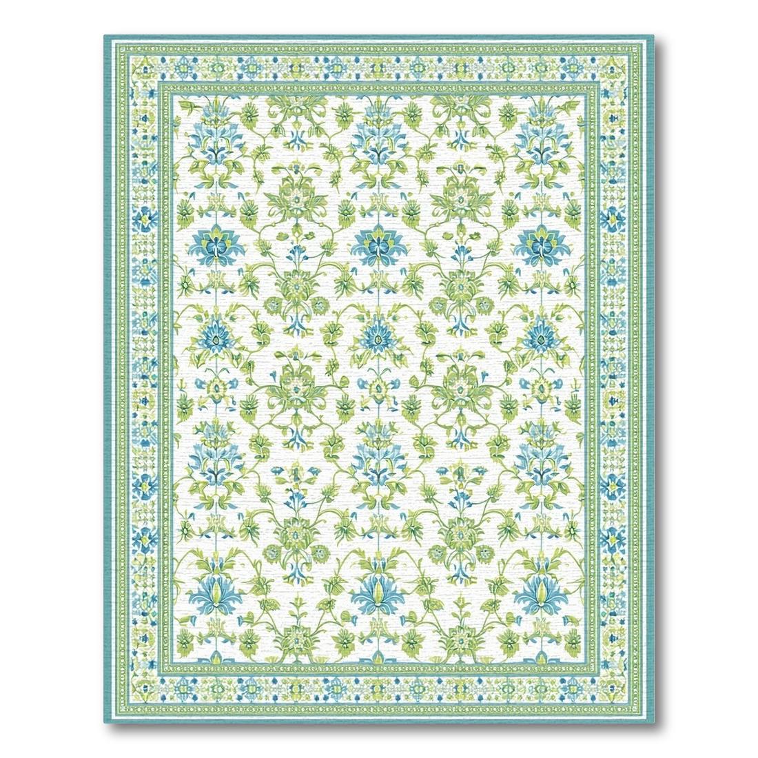 Teal & Green Floral Cheerful Rug(White)